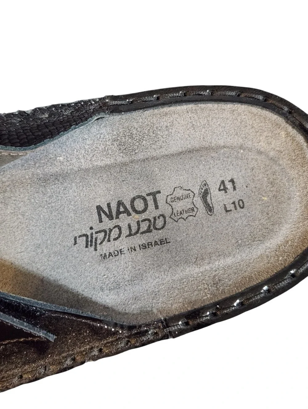 Naot Sandals Womens 41 10 10.5 Black Patent Leather Double Strap Shoes Hook Loop
